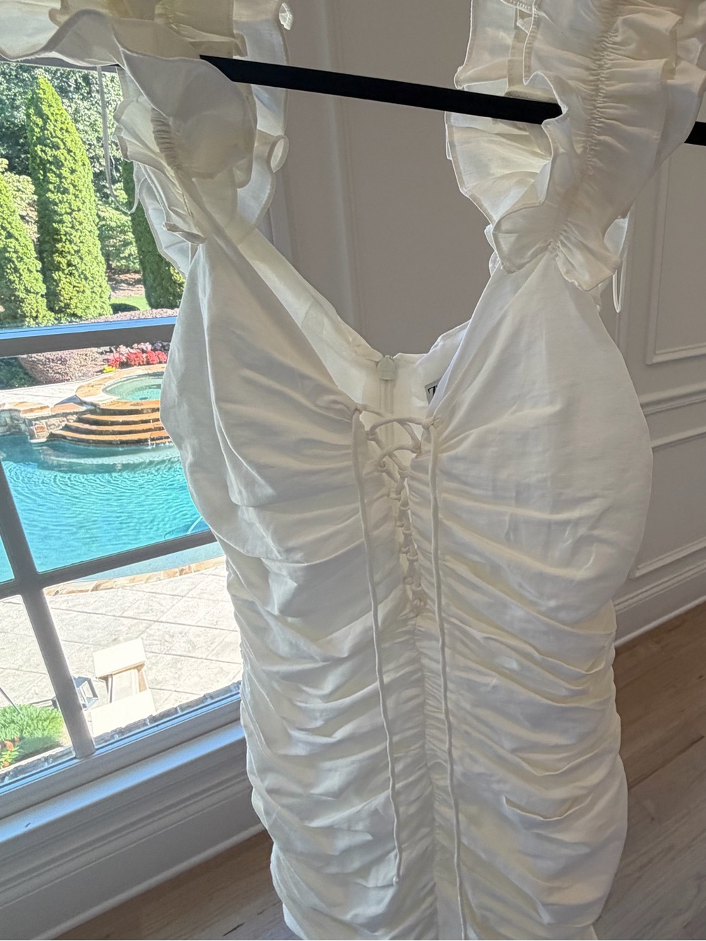 Zara White Ruffled Ruched Mini Dress